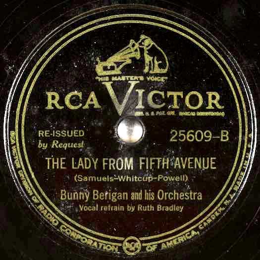 The Lady From Fith Avenue, Bunny Berigan Orchestra, Ruth Bradley vocals rca Victor #25609-B record label