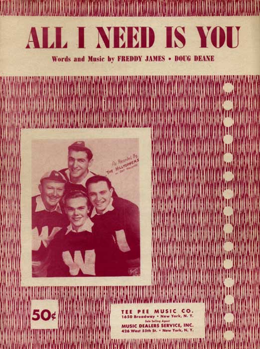 All I Need is You-Sheetmusic, photo of The Hilltoppers
