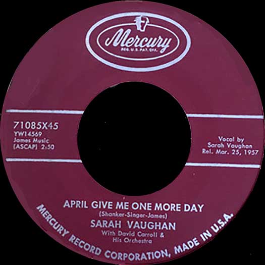 Mercury #71085X45 record label, April Give Me One More Day, Sarah Vaughan