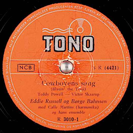 Blazin' The Trail-Eddie Russell og Borge Bahnsen TORO R 3010-1 record label
