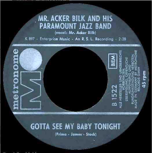 Metronome B 1522 German record label, Mr. Acker Bilk and his Paramount Jazz Band
