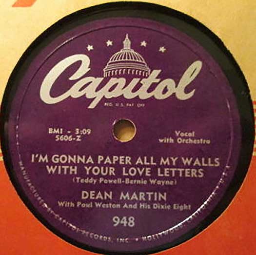 I'm Gonna Paper My Walls With Your Love Letters, Dean Martin Capitol #948 record Label