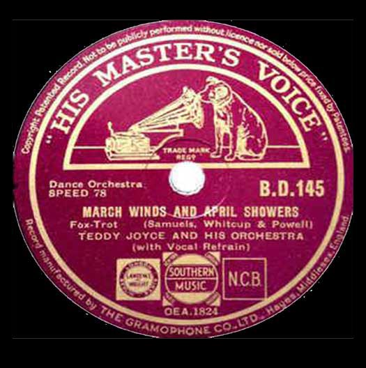 March winds and April showers, Teddy Joyce Orchestra, Eric Whitley vocals, HIS MASTER'S VOICE #B.D.145 record label