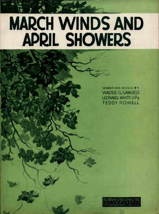Sheetmusic cover for 'March Winds and April Showers' written by Samuels, Whitcup and Powell