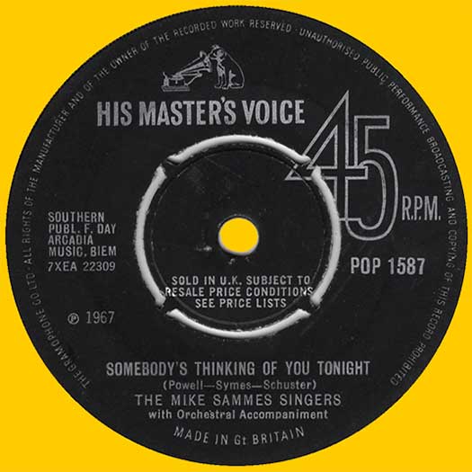 His Master's Voice POP 1587 record label, The Mike Sammes Singers