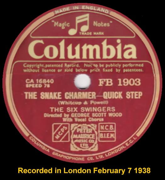 Columbia FB 1903 record label, The Six Swingers