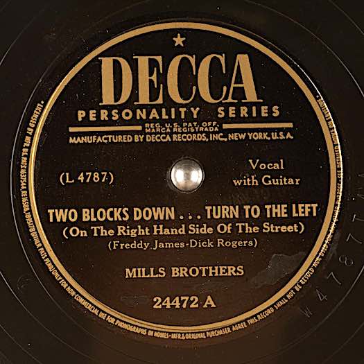 Decca 24472 A record label, Mills Brothers
