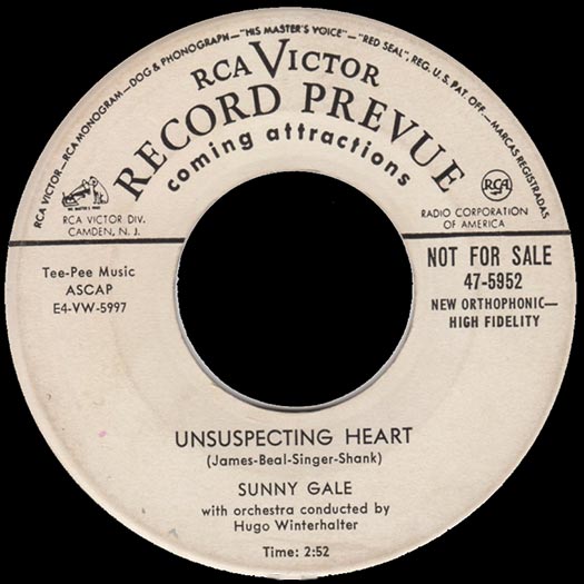 RCA Victor(coming attractions) 47-5952 record label, Sunny Gale