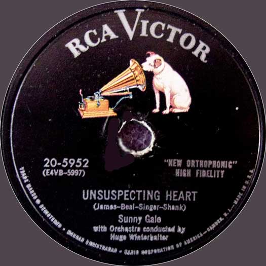 Unsuspecting Heart-Sunny Gale, RCA Victor 78rpm #20-5952 record label