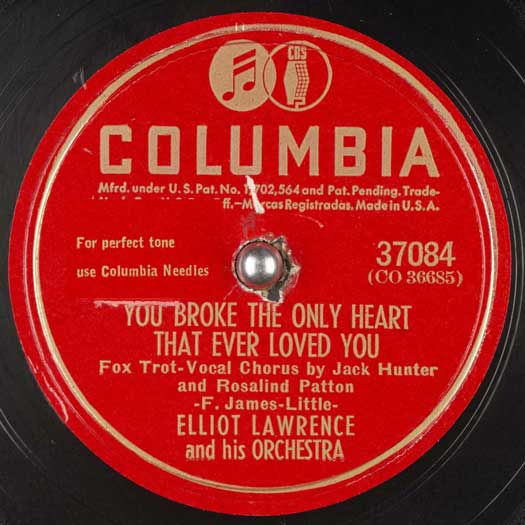 COLUMBIA 37084 record label, Elliot Lawrence Orchestra, vocals: Jack Hunter and Rosalind Patton