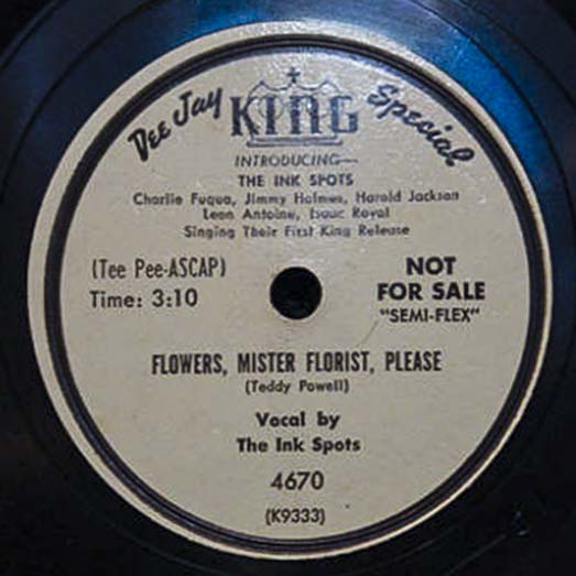 King Dee Jay Special # 4670 record label introducing The Ink Spots