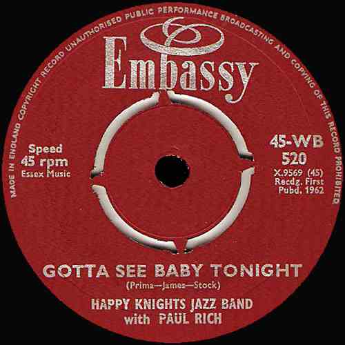 Embassy 45-WB 520 record label, Happy Knights Jazz Band with Paul Rich