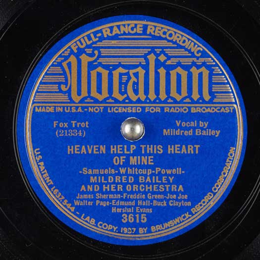Vocalion #3615 Mildred Bailey and her orchestra record label
