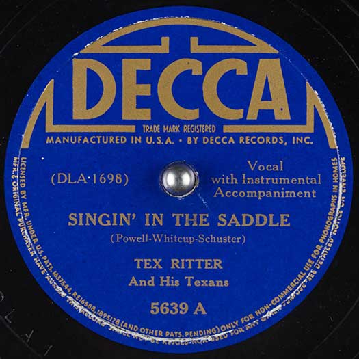 DECCA 5639 A record lable Tex Ritter And His Texans